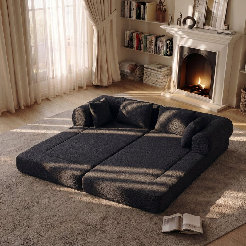 Canapé-lit convertible 78,9 po, conception modulaire avec accoudoirs amovibles et finition résistante aux taches, Black