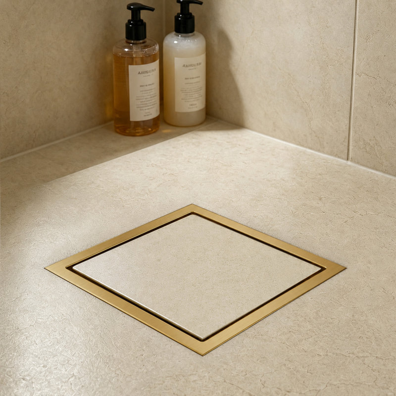 5.9 Inch Square Drain, Brushed Gold