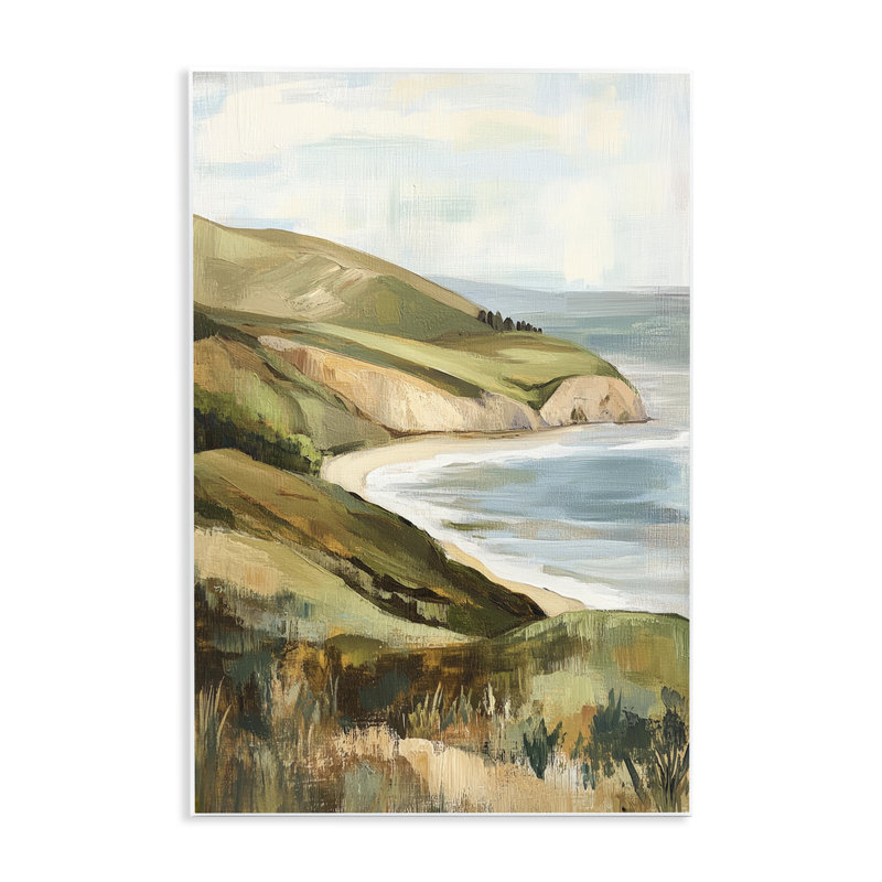 Plaque murale peinte Cliffside By The Sea, design par Petal Prints Design, 19 cm x 13 cm