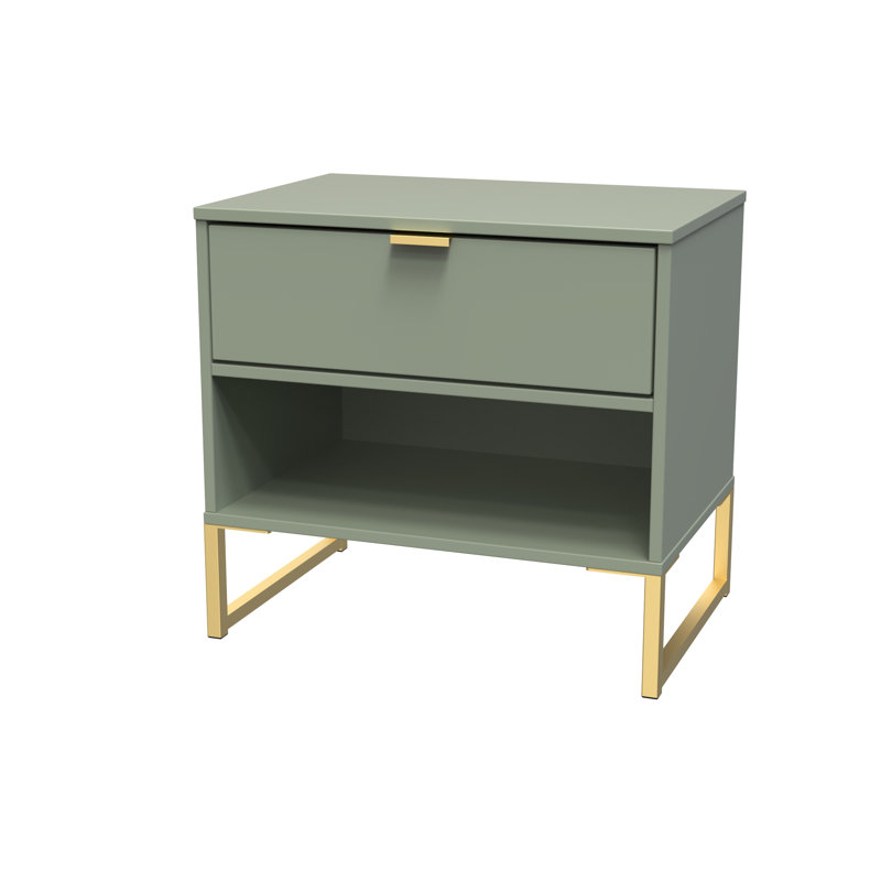 Fully Assembled Allaura 1 Drawer Bedside Table, Green