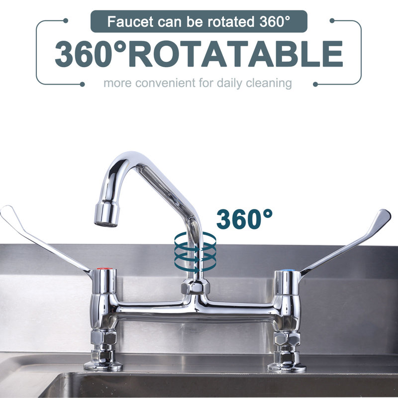 Polished Chrome Double Handle Deck Mounted Kitchen Faucet
