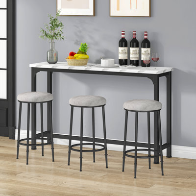 Kyrie Modern Kitchen Counter Height Dining Table Set with 3 Bar Stools