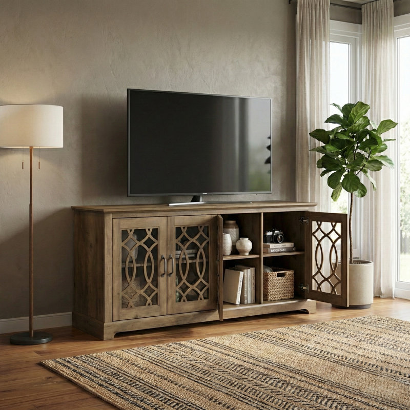 Meuble télé pour téléviseur de 75 po ou moins Allivia, Chêne noueux