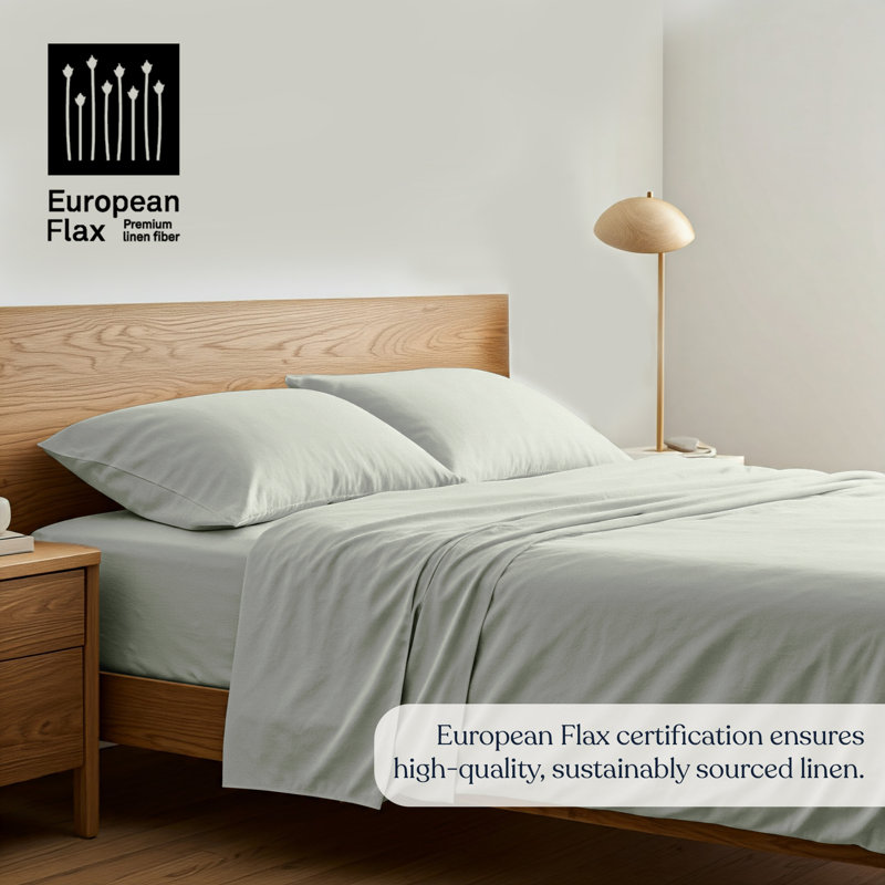 Ensemble de draps en lin 100% européen Delara, contexture de 345 fils, ultra doux et respirant, avec poche profonde élastique idéale pour les dormeurs chauds