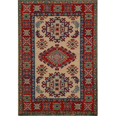Tapis géométrique Kazak fait à la main 3 x 4