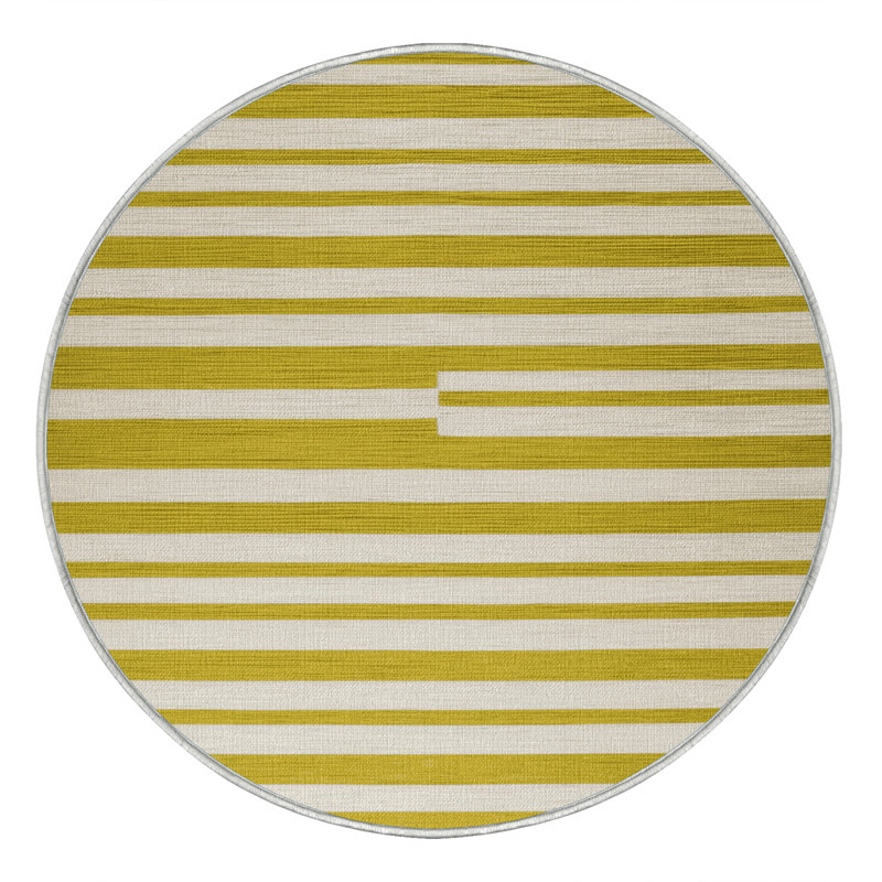 Machine Washable Horizontal Stripes Beige Area Rug, Round 7'
