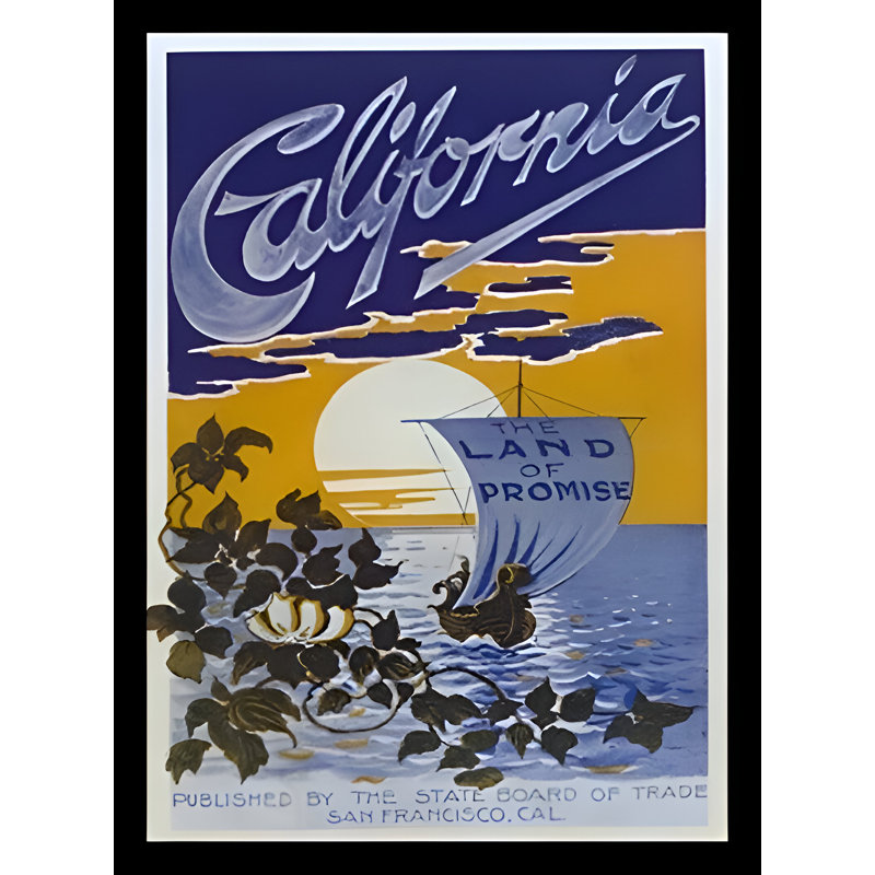 California-impression d’art graphique sans cadre sur papier, H 22,5 po x l 18,5 po x P 1,25 po, Papier encadré noir