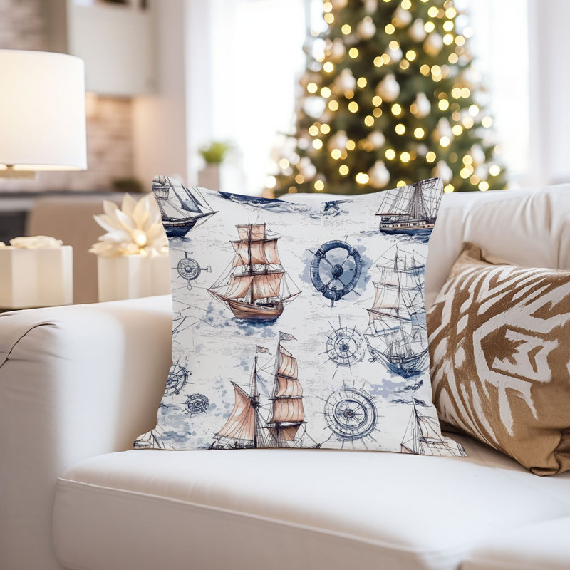 Housse de coussin nautique Beach and Coastal, Bleu / brun nautique / plage 3, Carré 20 po