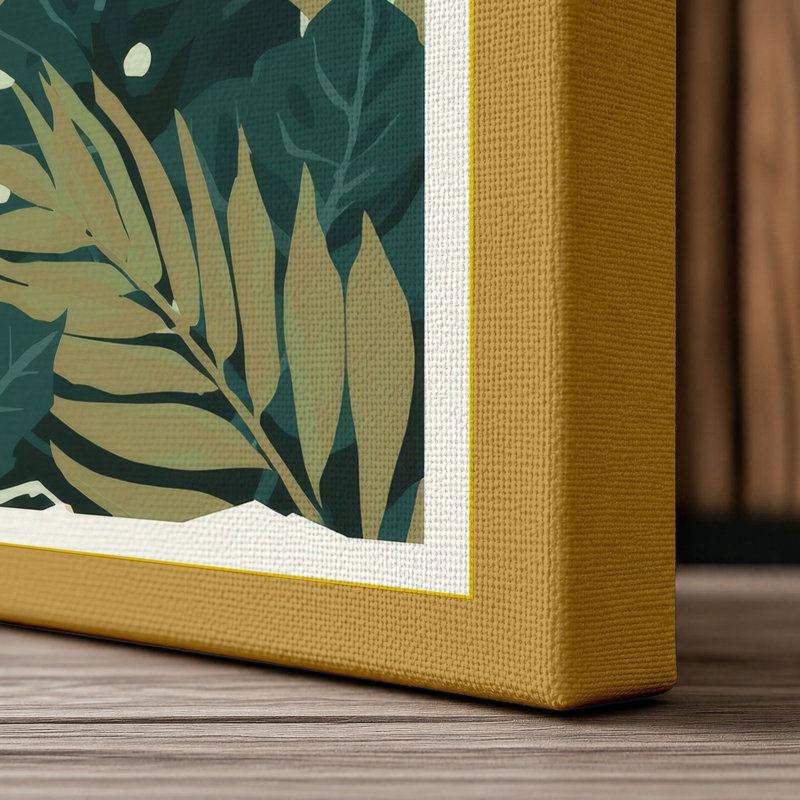 Tropical Leaf Study Botanical - Wrapped Canvas, Ochre Border, 30x20 - 76.2 x 50.8 cm