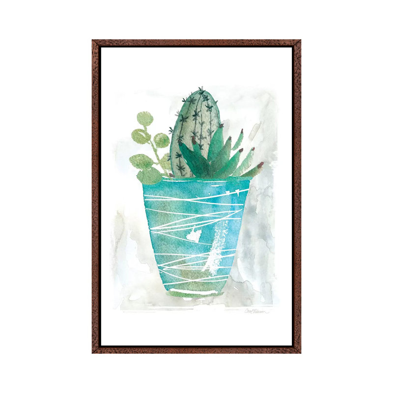 Summer Cactus by Carol Robinson - Painting on Canvas, 66.04 cm H x 45.72 cm W, Classic Brown Wood Framed