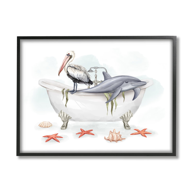 «Highland Dunes Nautical Bathaign Animals», art de la giclée encadrée par Ziwei Li, H 11 po x l 14 po x P 1,5 po