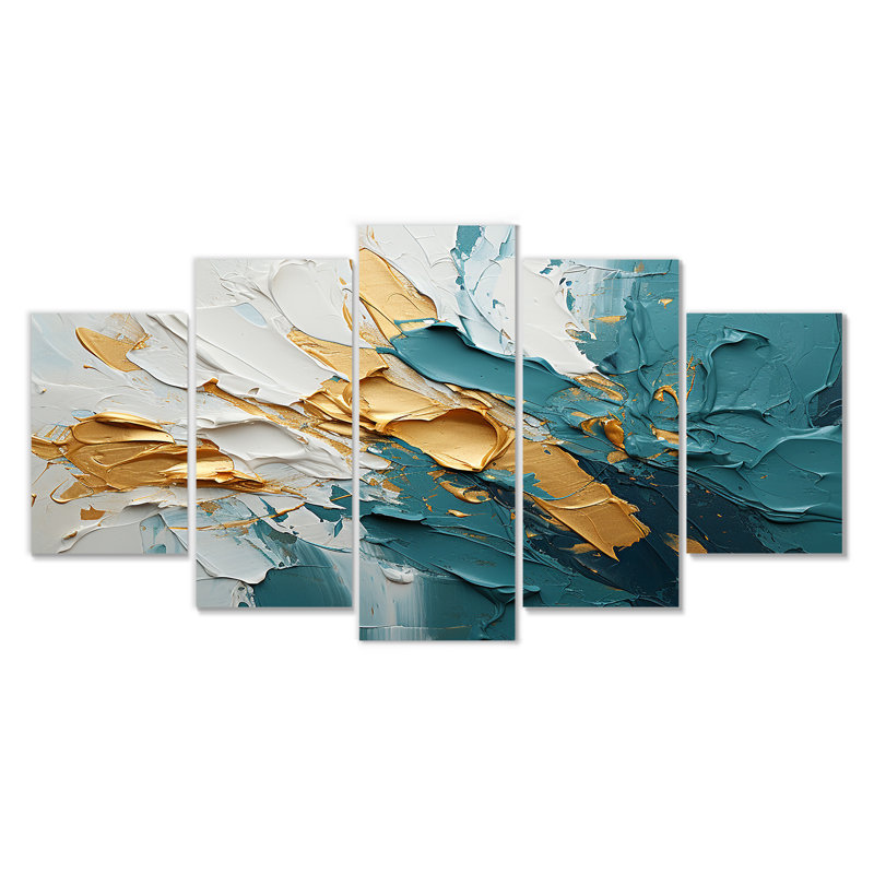 Lailah - art mural de vagues côtières pour le salon, 5 pièces, H 32 po x l 60 po