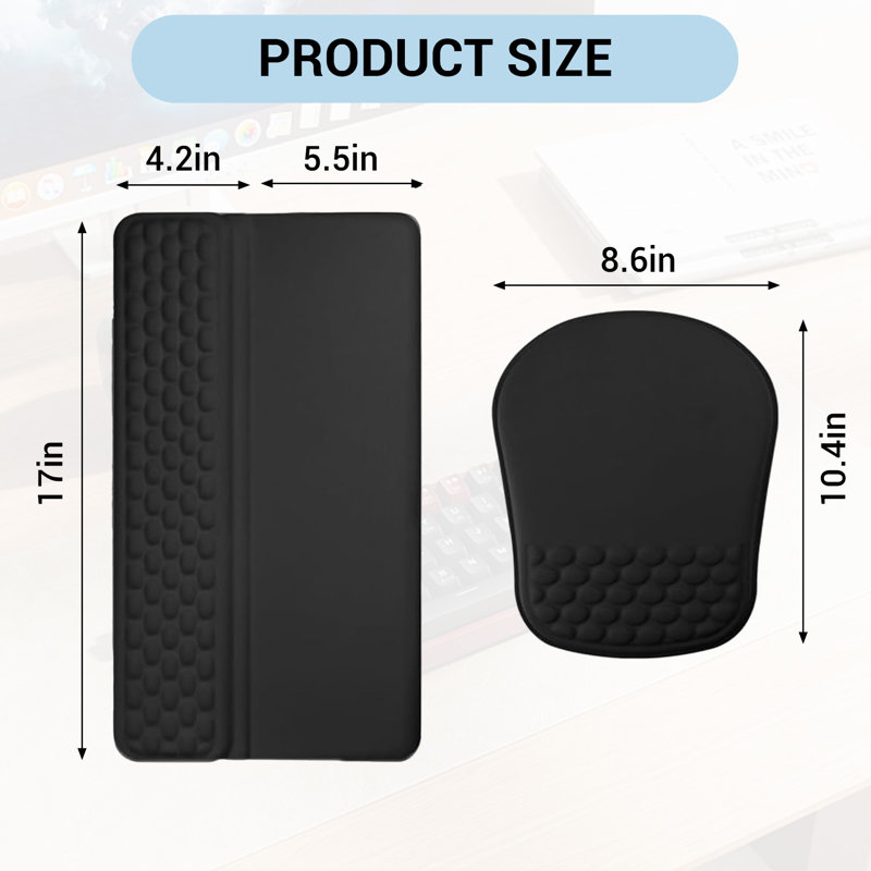 Ergonomic Wrist Rest and Mouse Pad Set – Memory Foam Support, Massage Texture, Non-Slip Base – Ideal for Office, Gaming, Typing – Black