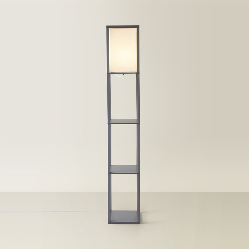 Lena Struttura 160cm Floor Lamp Wooden Shelves Floor Lamp in 4 Colours, Grey, No