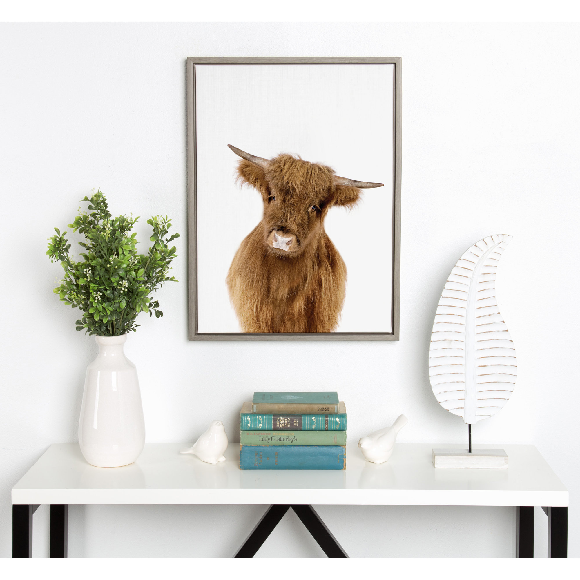Baby Highland Calf Graphic Art on Canvas, 18" x 24", Gray Framed