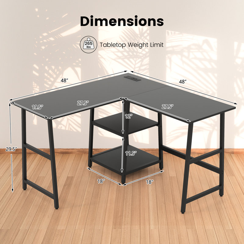 Bureau d'ordinateur en L, Noir