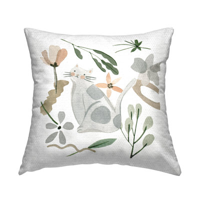 Gray Cat Casual Varied Botanical Herbs Outdoor Printed Pillow by Melissa Wang