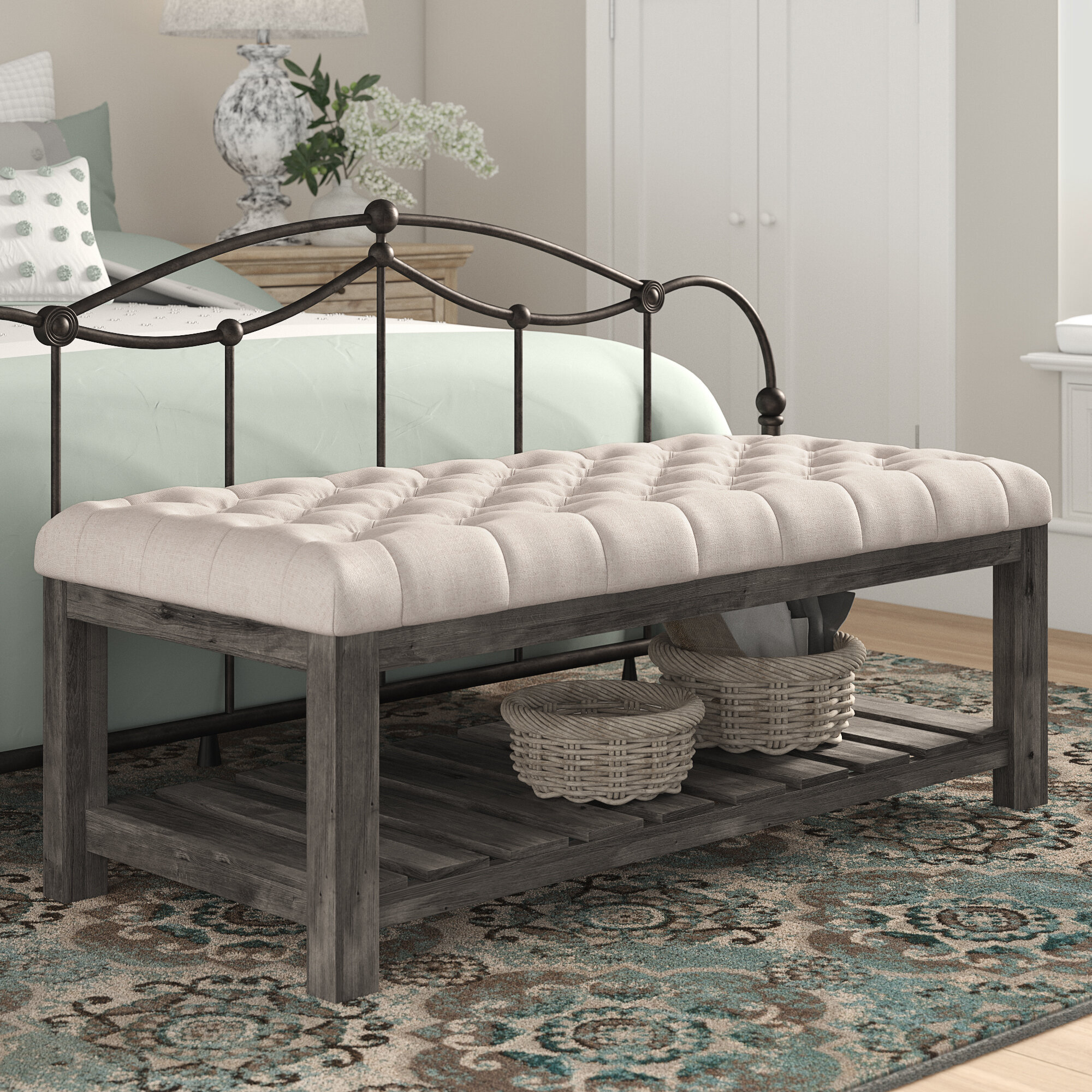 One Allium Way® Sisneros Linen Blend Upholstered Storage Bench ...