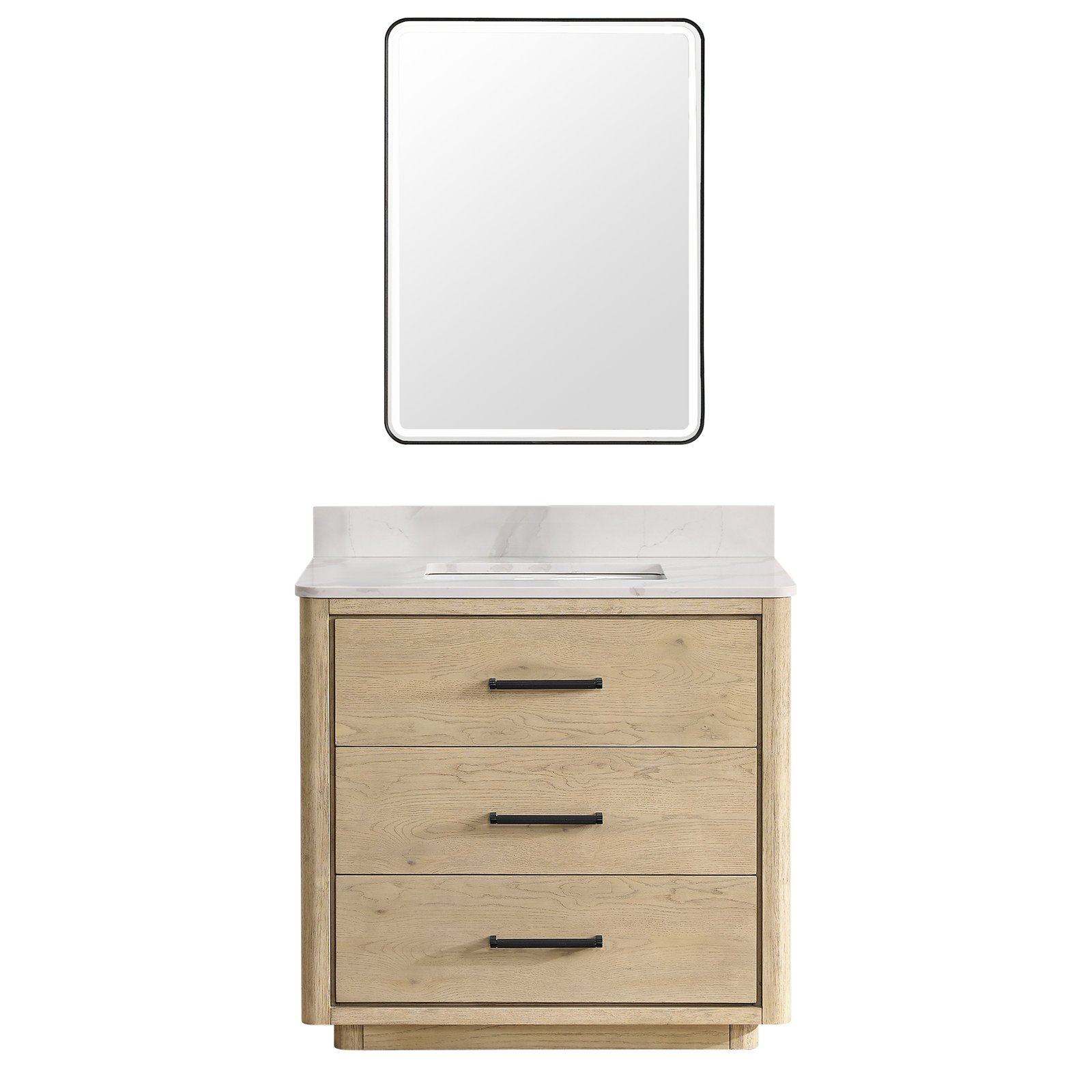 Porto 36'' Single Bathroom Vanity, Natural, Matte Black