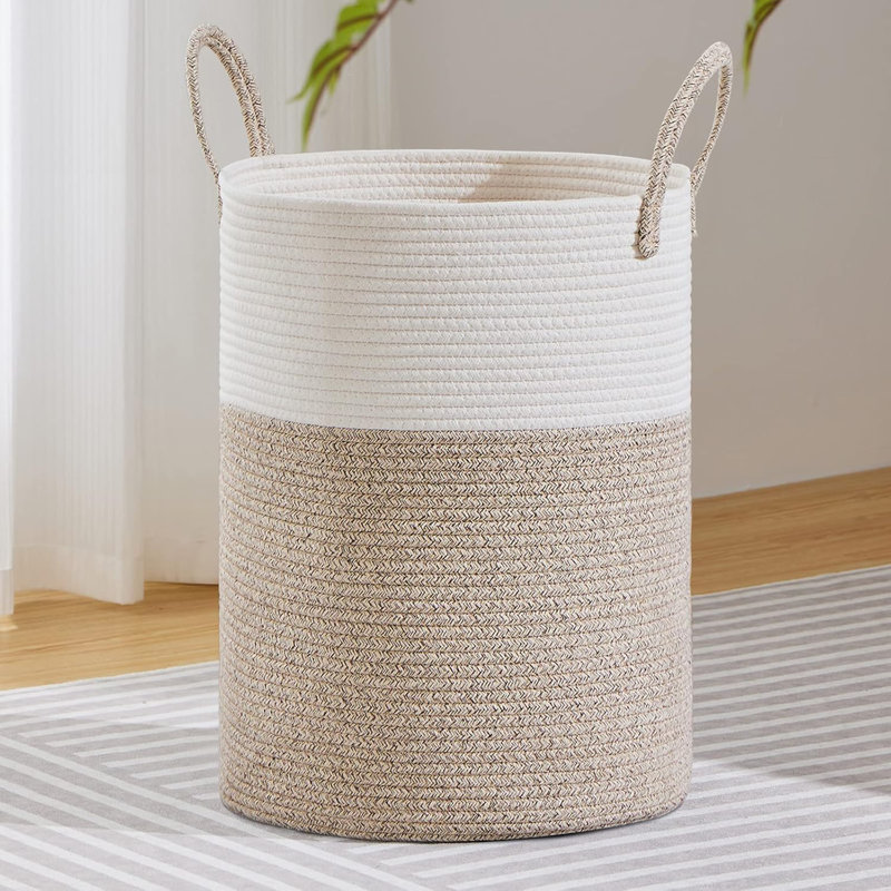Large Woven Rope Laundry Hamper - Freestanding Storage Basket For Blankets, Toys, And Dirty Clothes - Durable Cotton Rope Design For Living Room, Bathroom, And Bedroom
