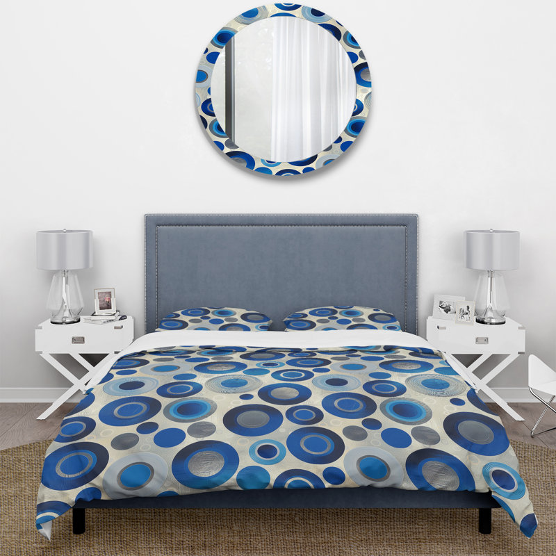 Ensemble de housse de couette rétro bleu gris Midcentury Circles II - Midcentury