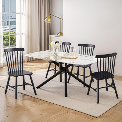 TimberHaven Set of 4 Solid Rubber Wood Dining Chairs