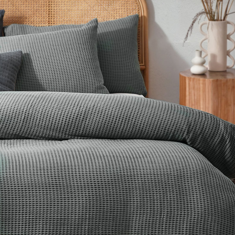 Muraida Waffle 180 TC Duvet Cover Set, Cream, Double - 2 Standard Pillowcases