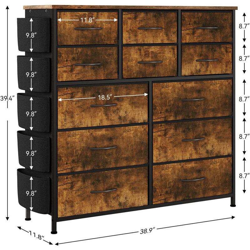 Edyta 98cm W 12 - Drawer Chest of Drawers, Brown