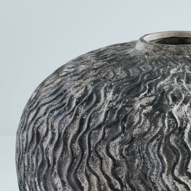 Vase en céramique texturé 10,63 "Earthy Ash Grey Wavy