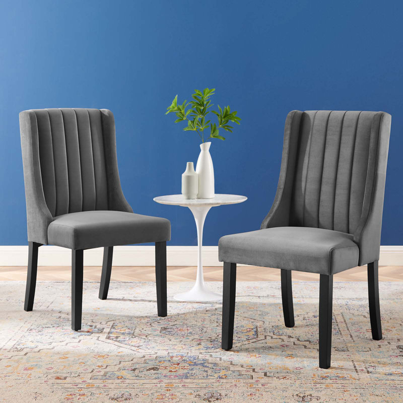 Renew Parsons Fabric Dining Side Chairs - Set of 2, Dark Gray Velvet
