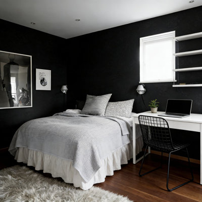 Black Peel And Stick Wallpaper Roll - Thickened Waterproof Self-Adhesive Vinyl For Walls, Furniture, Cabinets, And Countertops | Removable & No Residue