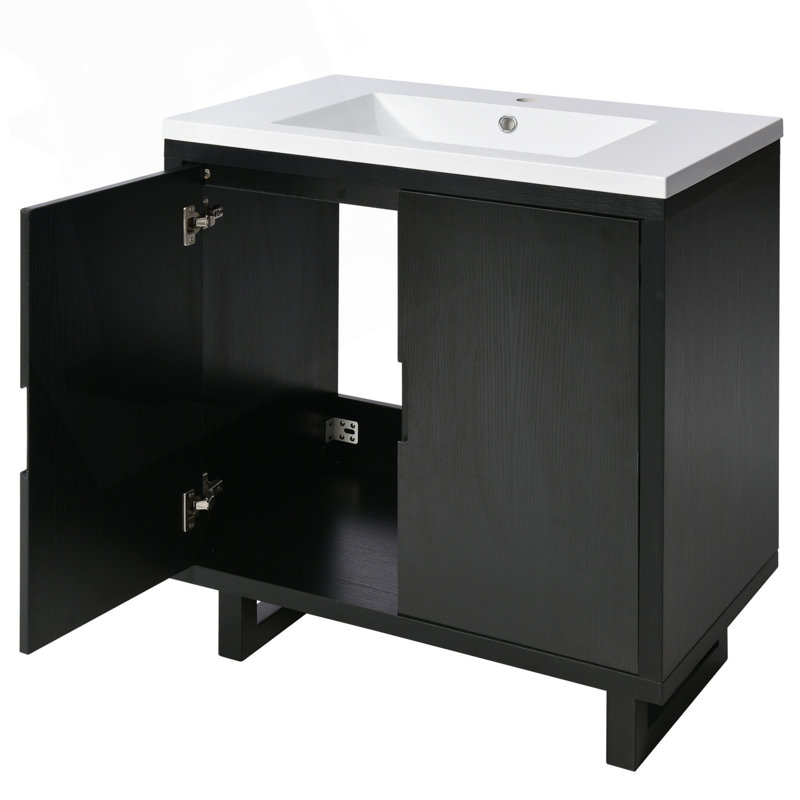 Ensemble de meuble-lavabo de 30 pouces avec lavabo, armoire combinée et structure en bois massif pour un rangement élégant