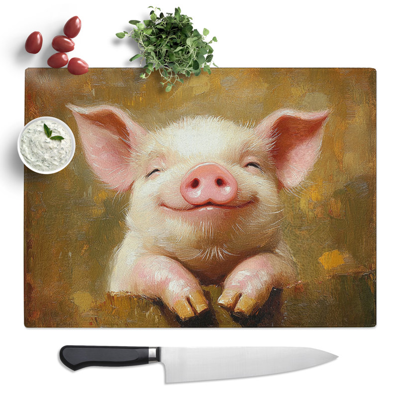 Pig Artwork  Glass Chopping Board