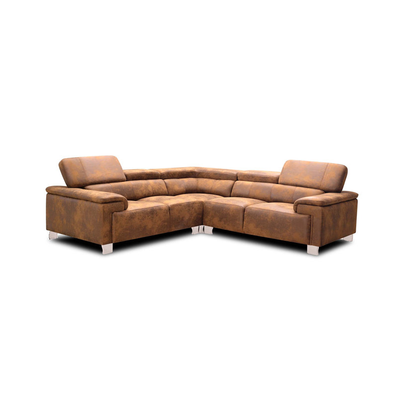 Calysta Leather Air Suede Look Corner Sofa with Adjustable Headrests, Brown