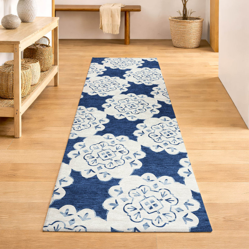 Tapis décontracté de qualité supérieure Mayfield, Marine, Tapis de couloir 2 pi 3 po x 7 pi 6 po