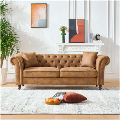 Chesterfield ‌Tech Fabric Sofa,High-Tech Fabric Roll Armrest Sofa,Upholstered Mid Century Modern Couch,3 Seater Couch For Living Room, Office, Apartment
