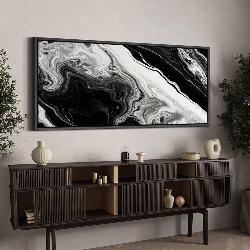 Grande impression sur toile encadrée - reproduction abstraite neutre pour décoration murale minimaliste moderne, Noir