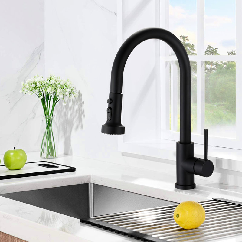 Stainless Steel Kitchen Faucet In Matte Black With Soap Dispenser, Scratch-, Rust-, 360 Swiveling Spout, 1.8Gpm Flow Rate To Scratches And Rust,