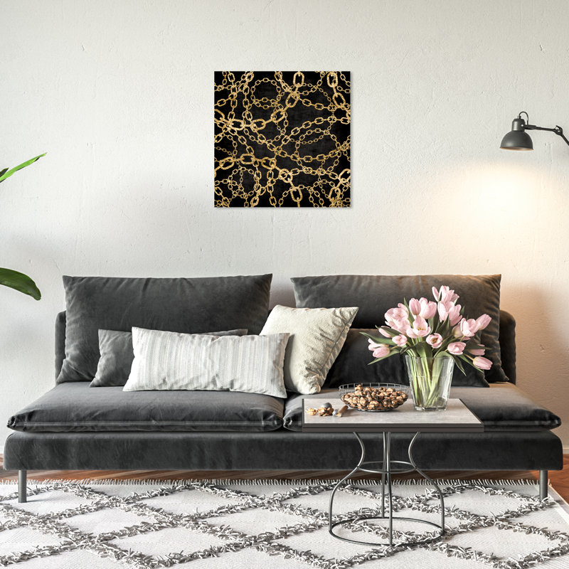 Gold Chains on Black Canvas Wall Art, 20" x 20"