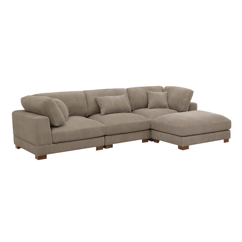 Canapé modulaire rembourré 4 pièces Temica, Velours côtelé chameau
