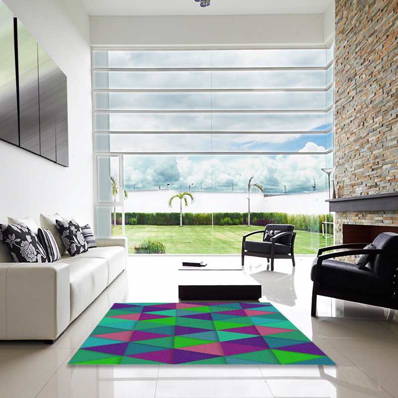 Tapis bleu/vert/rose, Carré 5 pi