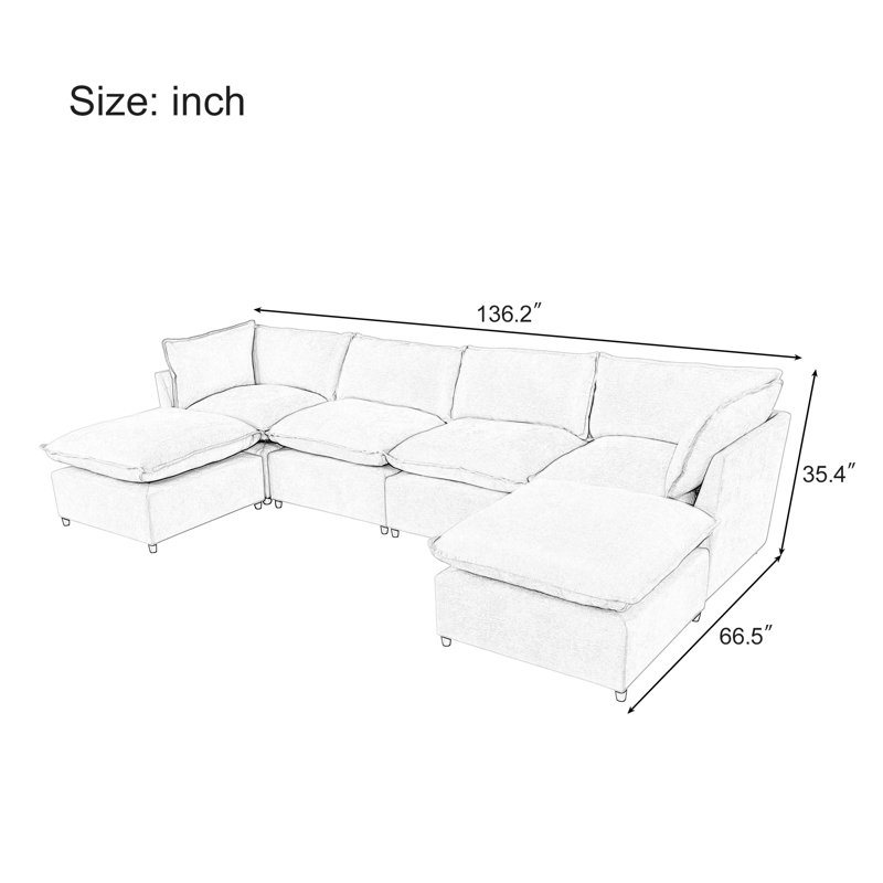 Canapé-lit modulaire rembourré de 6 pièces pour le salon, Polyester gris
