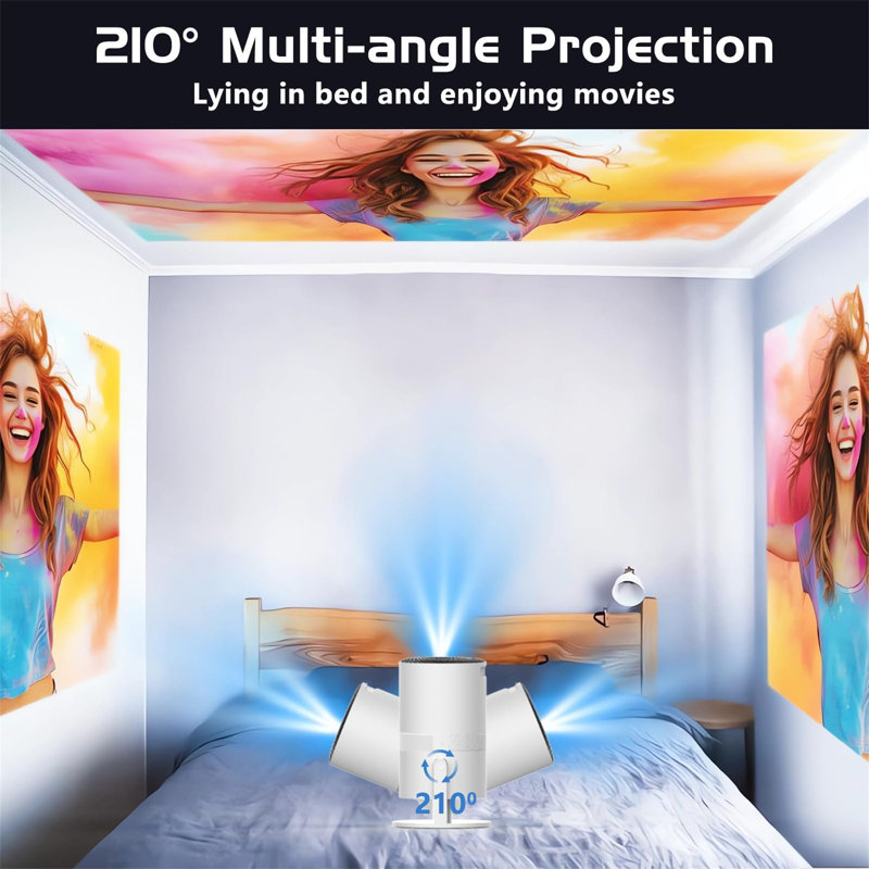 ?Auto Keystone?Mini Projector Wifi6 Bluetooth With Android App, 210° Rotatable Portable Projector 4K 1080P Supported 50% Zoom, Outdoor/Home Video Projector, Compatible With TV Stick, HDMI, Smartphone
