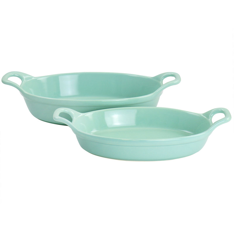 Mint Green Stoneware Oval Baker Set with Handles