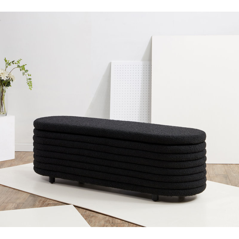 Delray Upholstered Flip Top Storage Bench, Black Boucle