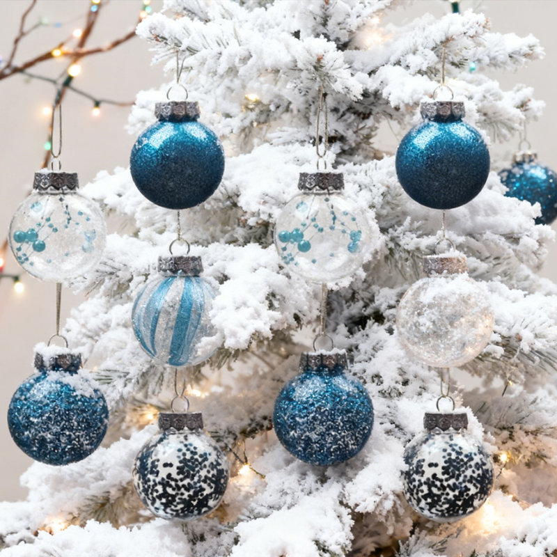 Ensemble de 30 boules de Noël en plastique incassables, boules décoratives d'arbre de Noël de 2,36 pouces, décorations de fêtes décoratives, bleu