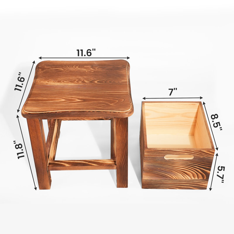 Dorislee Solid Wood Storage Stool with Drawer, Accent Stool, Sitting Stool, Walnut