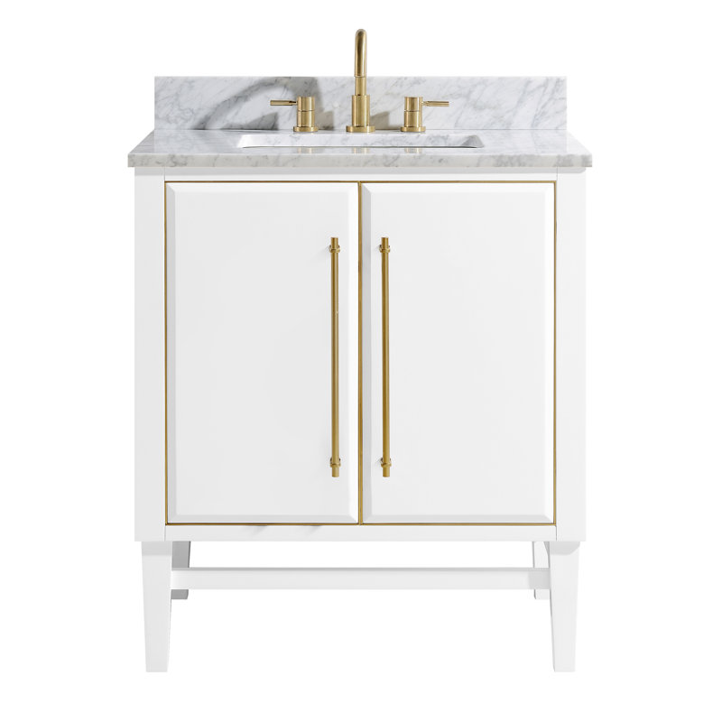 Mason 30" Single Bathroom Vanity with Carrara Marble Top, Carrara White, Black, Matte Gold