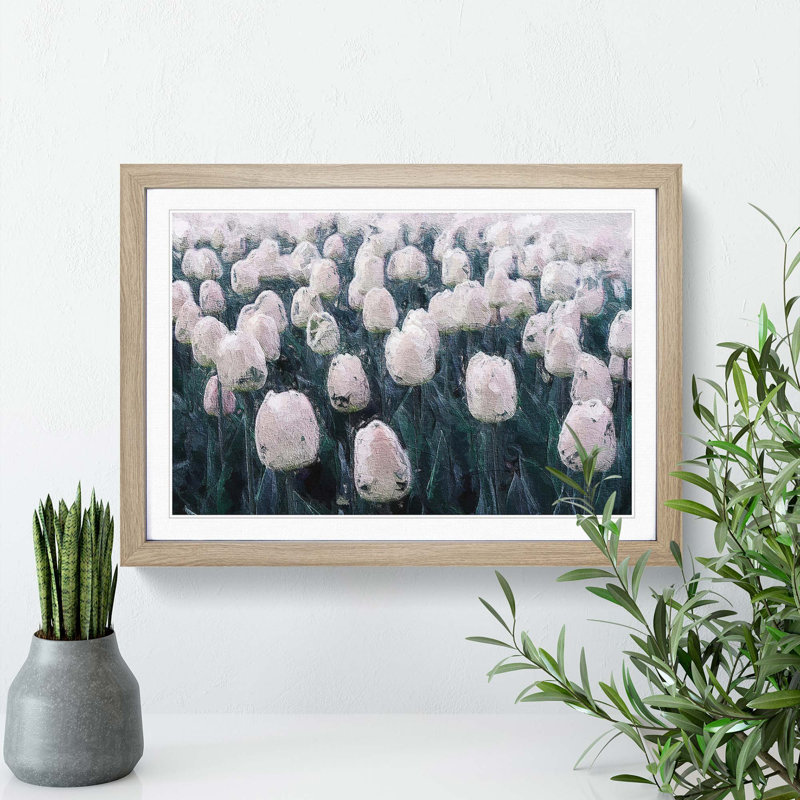 Field of White Tulips - Picture Frame Painting Print, 27cm H x 36cm W x 2cm D, Oak Framed