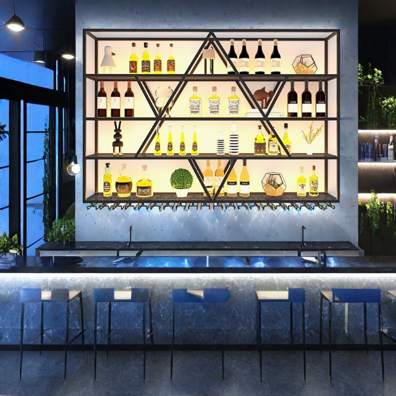 Polygonal Wall Mounted Wine Rack, 51.1" H x 70.8" W x 7.8" D